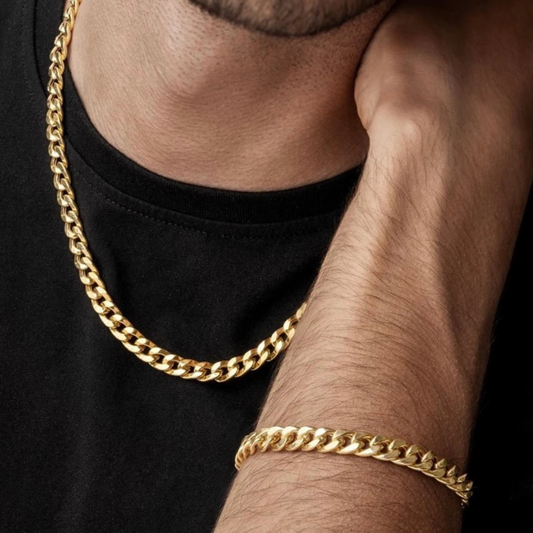 Gold Cubana Chain and Bracelet